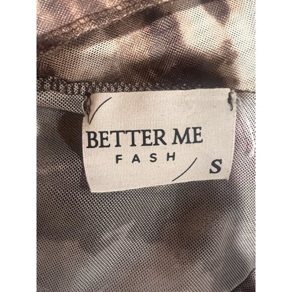 Better ME Sheer Brown Tie-Dye Long Sleeve Mesh Crop Top With Open Back Design - Picture 9 of 9